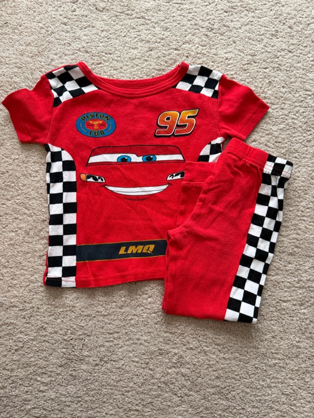 Lightning McQueen Red Kids Pajama Set with Checkered Panels